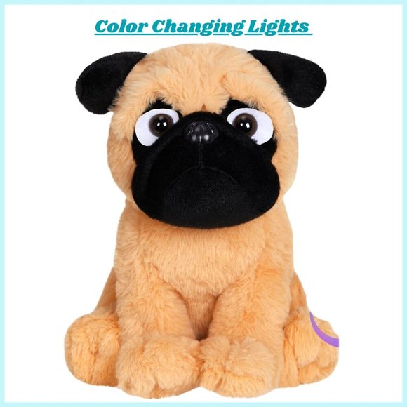 7  Light Pug Soft Pug Plushie Auto Shut Off NWT Fluffy Stuffy - Picture 4 of 6